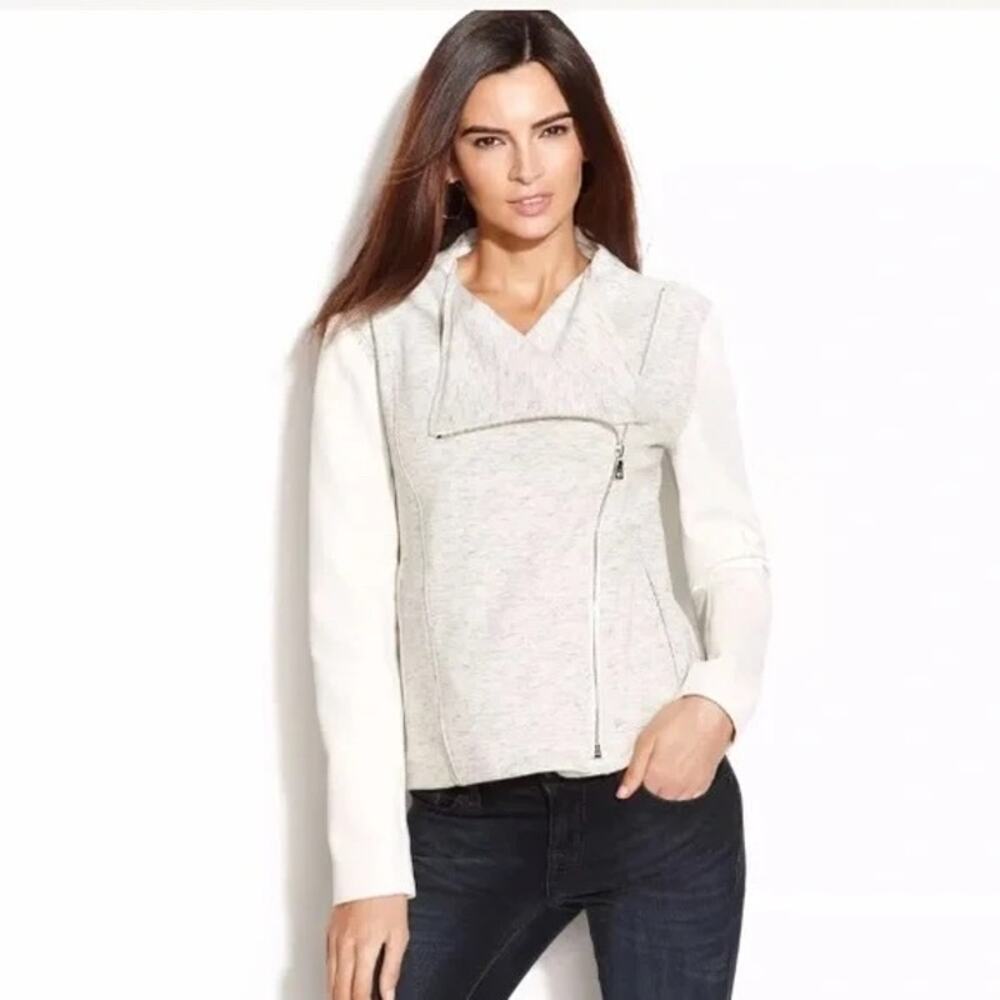 Two by Vince Camuto Pleather Sleeves Moto Jacket Sz MD